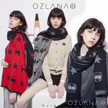 【国现包邮】OZLANA OZ5021时尚猫咪围巾(灰黑 红黑)200*60